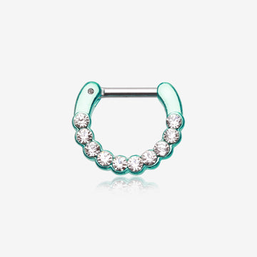 Colorline Glistening Multi-Gem Septum Clicker-Teal/Clear